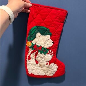Festive Red white, polar bear Quilted Christmas Stocking vintage homemade
